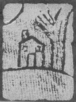 block print of snow scene
