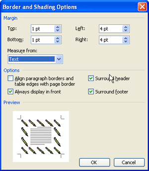 Borders and Shading Options Dialog box 