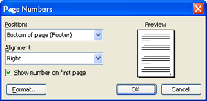 Page Numbers Dialog Box