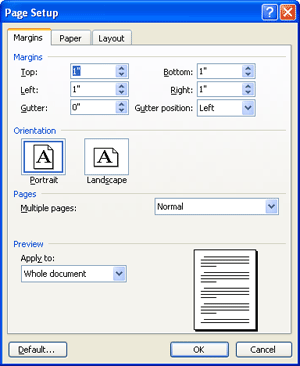 Page Setup Dialog Box