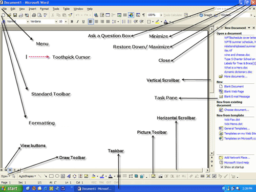 Microsoft Word window with arrows to describe items.